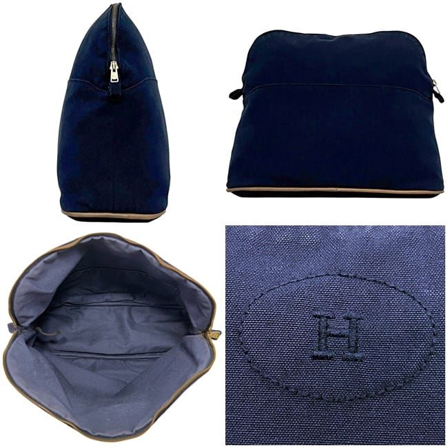 Hermes Pouch GM Navy Bolide Clutch Bag Cotton Preowned
