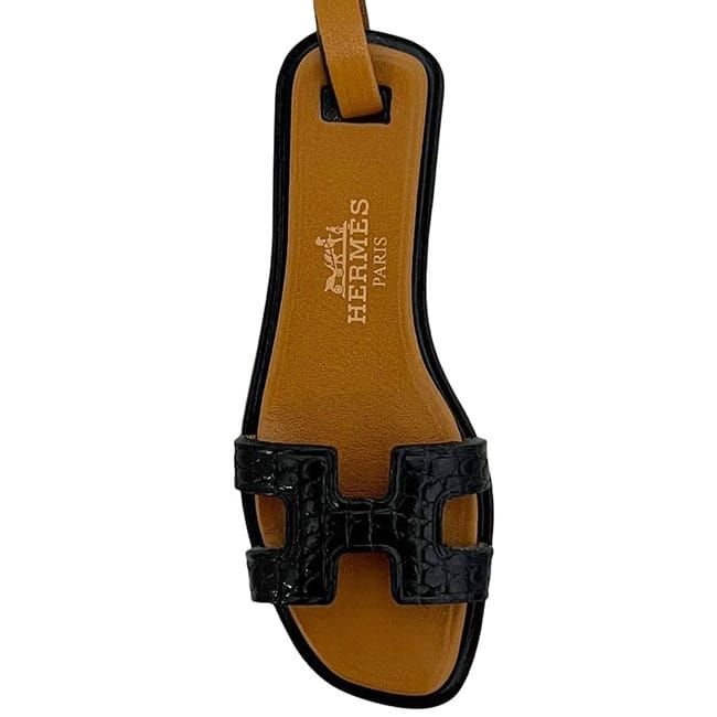 Hermes Charm Orannano Brown Black Leather Preowned