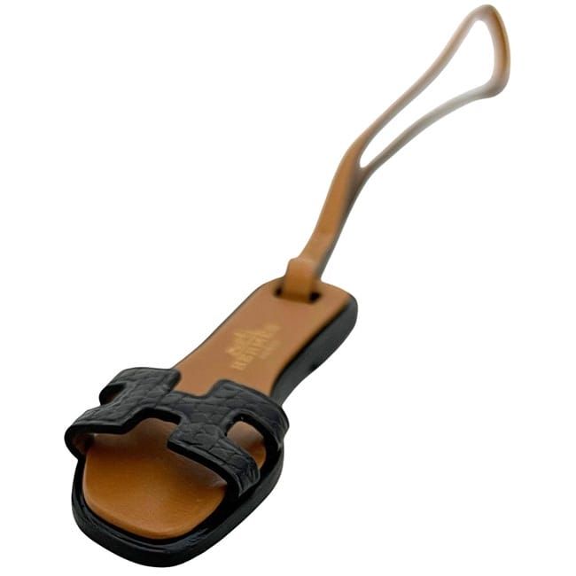 Hermes Charm Orannano Brown Black Leather Preowned