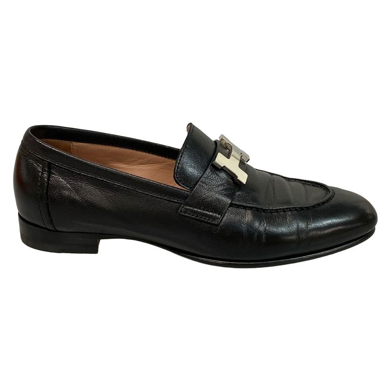 Hermes Loafer 34 Women's Moccasin Paris Black And Silver Hardware Leather