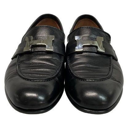 Hermes Loafer 34 Women's Moccasin Paris Black And Silver Hardware Leather