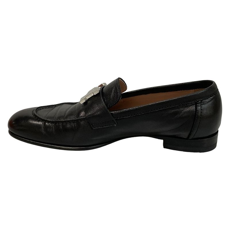 Hermes Loafer 34 Women's Moccasin Paris Black And Silver Hardware Leather