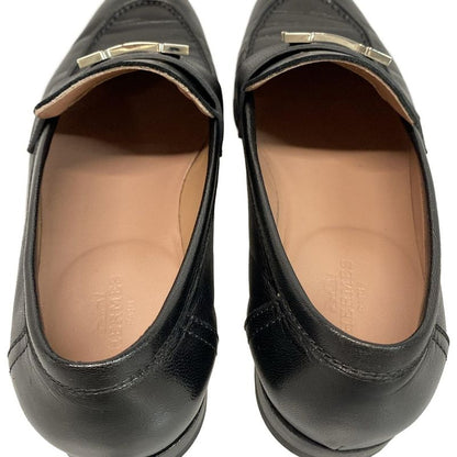 Hermes Loafer 34 Women's Moccasin Paris Black And Silver Hardware Leather
