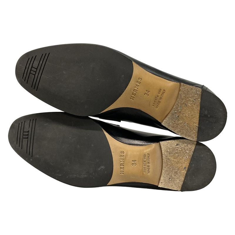 Hermes Loafer 34 Women's Moccasin Paris Black And Silver Hardware Leather