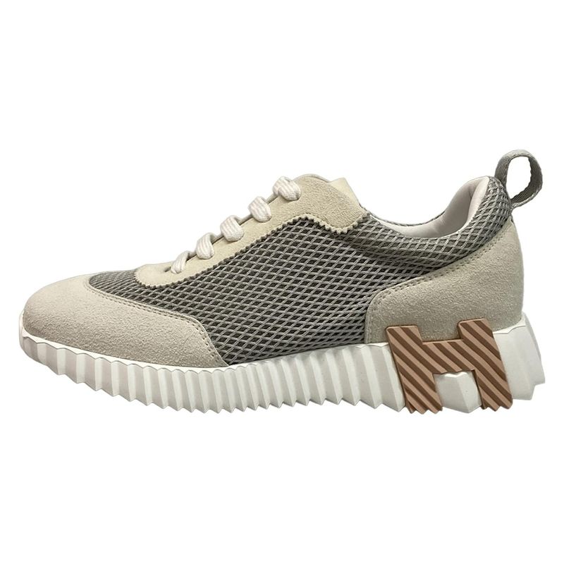 Hermes Sneakers 37.5 Women's Bouncing Gray Ivory And Beige Mesh