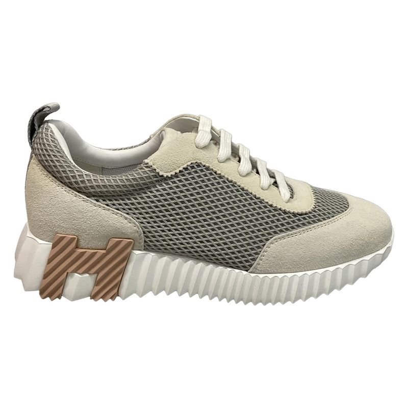 Hermes Sneakers 37.5 Women's Bouncing Gray Ivory And Beige Mesh