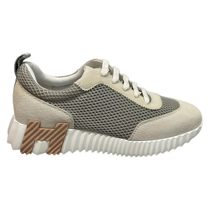 Hermes Sneakers 37.5 Women's Bouncing Gray Ivory And Beige Mesh