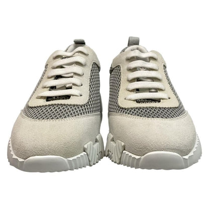 Hermes Sneakers 37.5 Women's Bouncing Gray Ivory And Beige Mesh