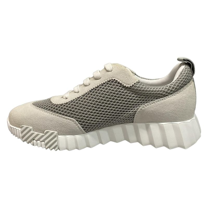 Hermes Sneakers 37.5 Women's Bouncing Gray Ivory And Beige Mesh