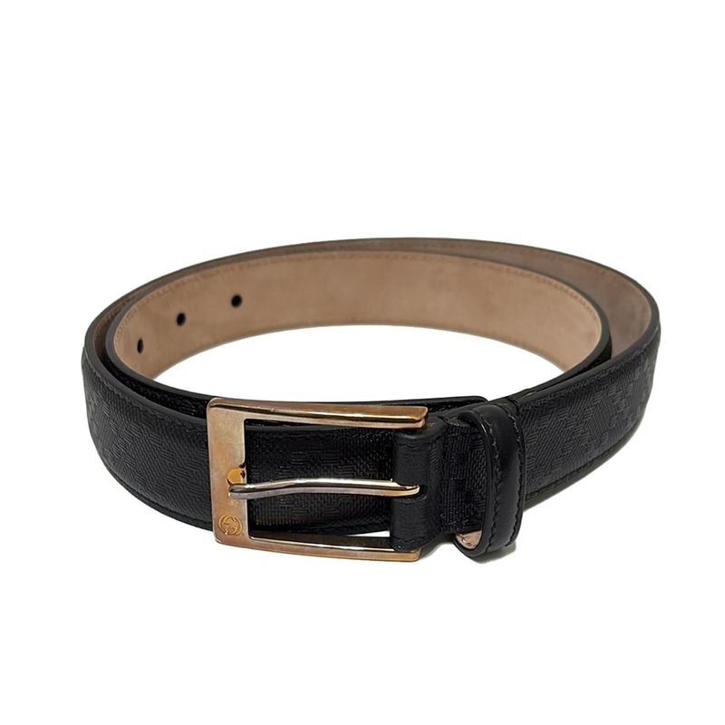 Gucci Belt 85 34 - 345658 Black And Gold Leather
