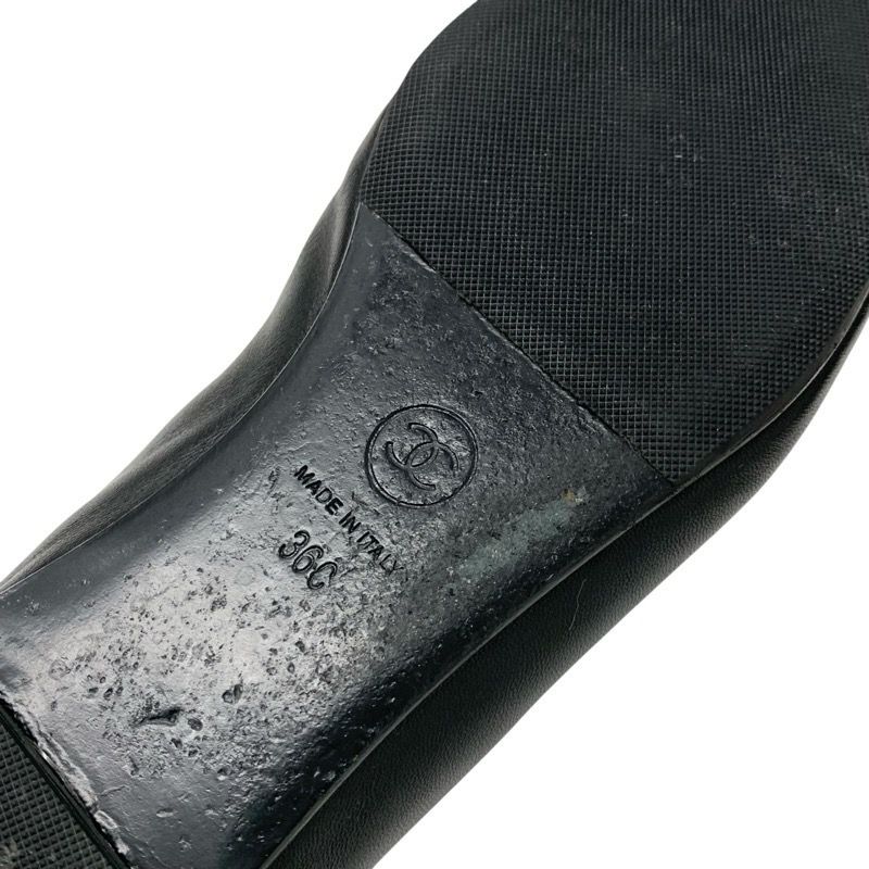 Chanel Flat Shoes Leather Fabric Black Coco Mark Ballet Shoes Mary Jane