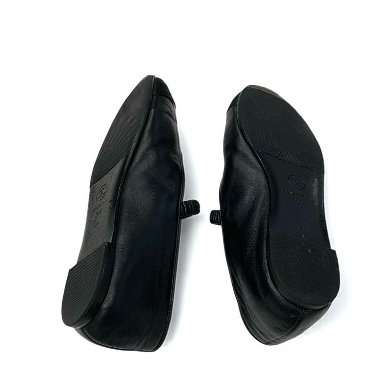 Chanel Flat Shoes Leather Fabric Black Coco Mark Ballet Shoes Mary Jane
