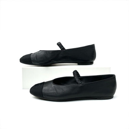 Chanel Flat Shoes Leather Fabric Black Coco Mark Ballet Shoes Mary Jane