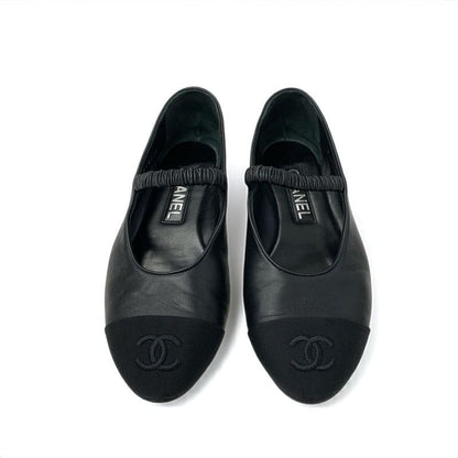 Chanel Flat Shoes Leather Fabric Black Coco Mark Ballet Shoes Mary Jane