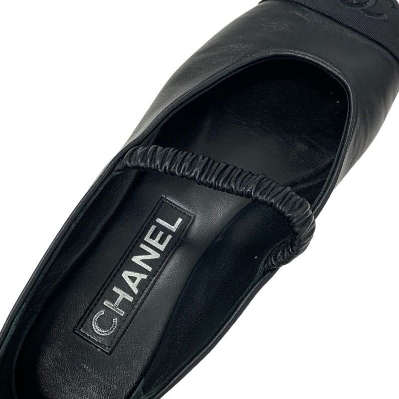Chanel Flat Shoes Leather Fabric Black Coco Mark Ballet Shoes Mary Jane