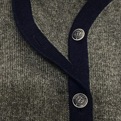 Chanel Cardigan Size 42 L Women - P59182 Grey And Dark Navy Long Sleeves 2018