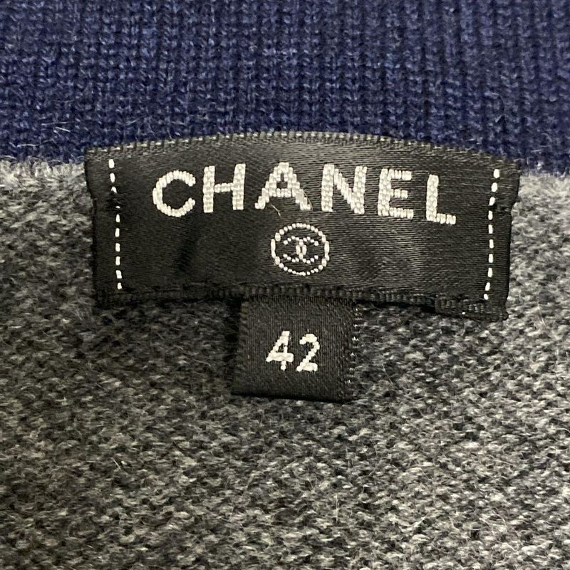 Chanel Cardigan Size 42 L Women - P59182 Grey And Dark Navy Long Sleeves 2018