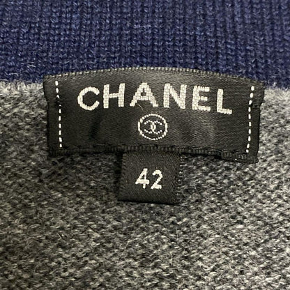 Chanel Cardigan Size 42 L Women - P59182 Grey And Dark Navy Long Sleeves 2018