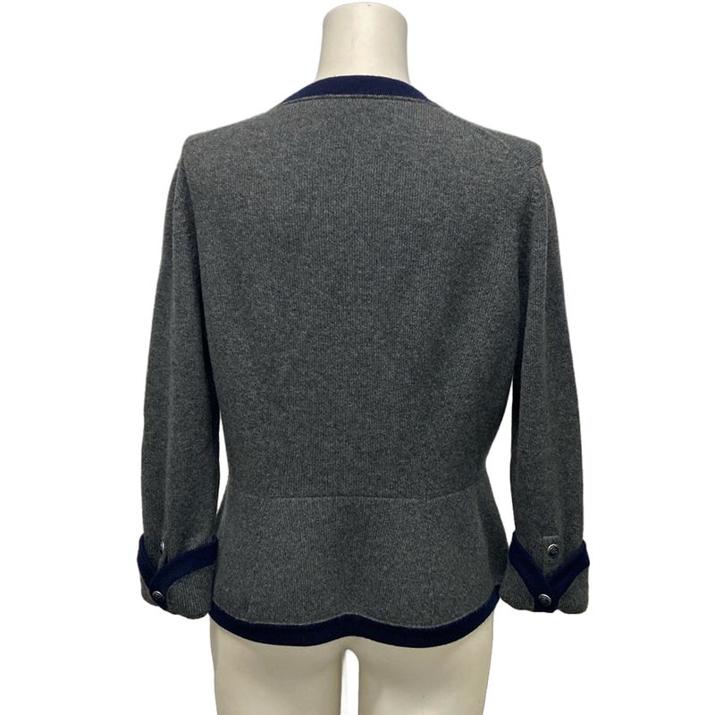 Chanel Cardigan Size 42 L Women - P59182 Grey And Dark Navy Long Sleeves 2018