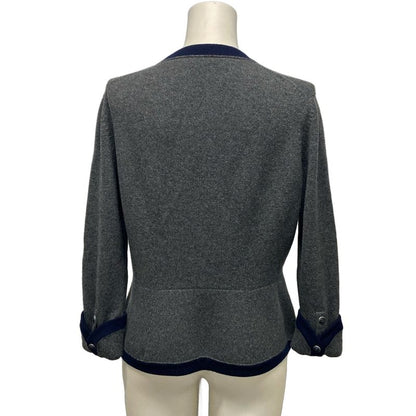 Chanel Cardigan Size 42 L Women - P59182 Grey And Dark Navy Long Sleeves 2018