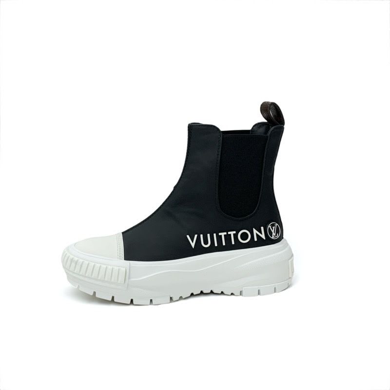 Louis Vuitton Squad Line Monogram Boots Short Shoes Leather Black White