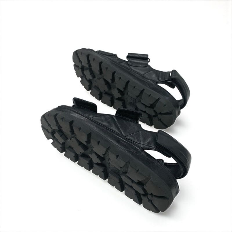 Prada Sandals Shoes Leather Black Logo Padded Nappa Velcro