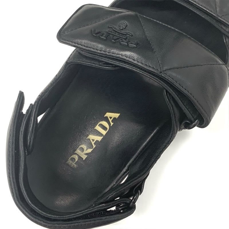 Prada Sandals Shoes Leather Black Logo Padded Nappa Velcro