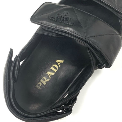 Prada Sandals Shoes Leather Black Logo Padded Nappa Velcro