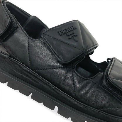 Prada Sandals Shoes Leather Black Logo Padded Nappa Velcro