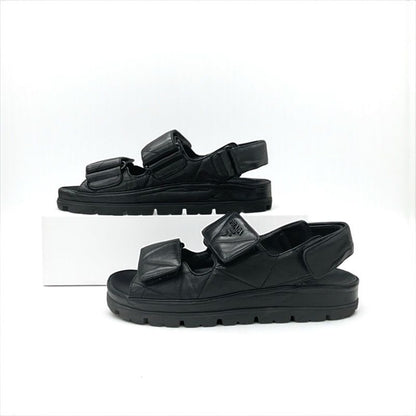Prada Sandals Shoes Leather Black Logo Padded Nappa Velcro