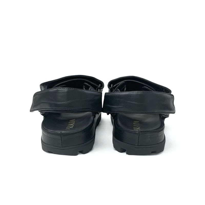 Prada Sandals Shoes Leather Black Logo Padded Nappa Velcro