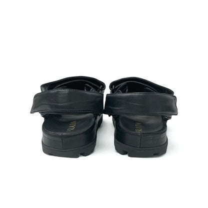 Prada Sandals Shoes Leather Black Logo Padded Nappa Velcro