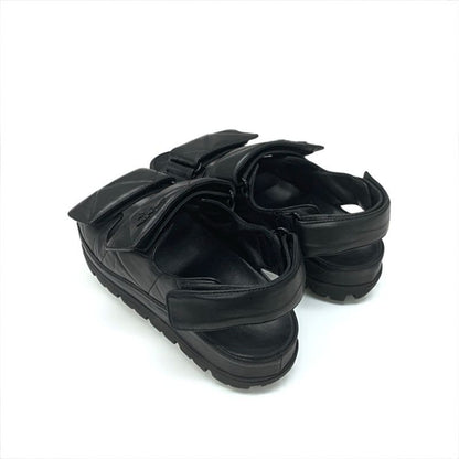 Prada Sandals Shoes Leather Black Logo Padded Nappa Velcro