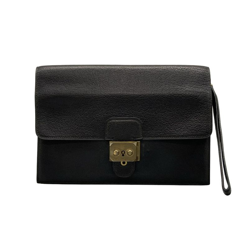Hermes Second Bag Pochette Jet Black Gold Hardware Leather