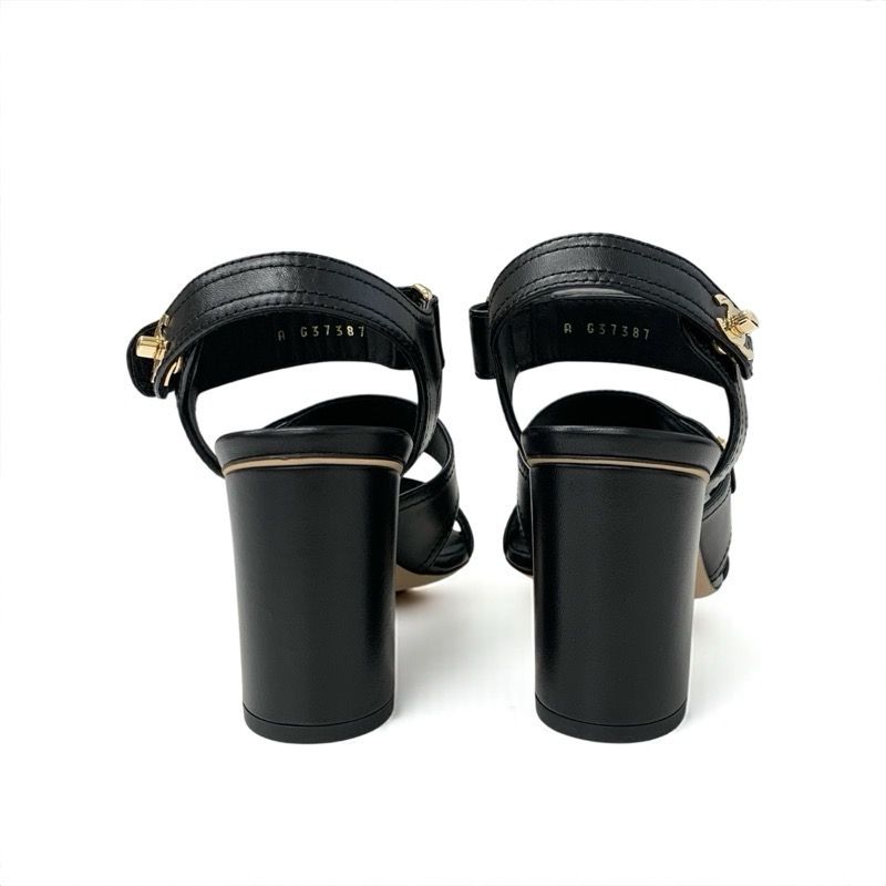 Chanel Sandals Shoes Leather Black Gold Coco Mark Logo Turnlock Velcro