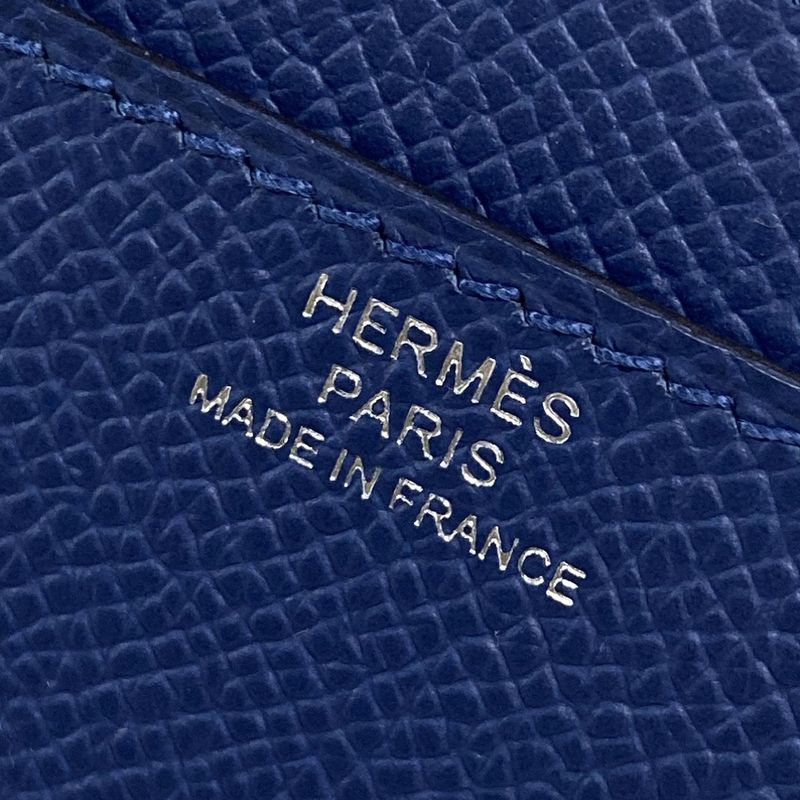 Hermes Constance Long Togo Blue Tie Shoulder Wallet Silver Hardware