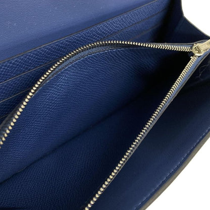 Hermes Constance Long Togo Blue Tie Shoulder Wallet Silver Hardware