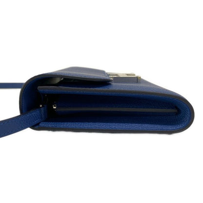 Hermes Constance Long Togo Blue Tie Shoulder Wallet Silver Hardware