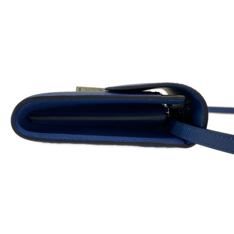 Hermes Constance Long Togo Blue Tie Shoulder Wallet Silver Hardware