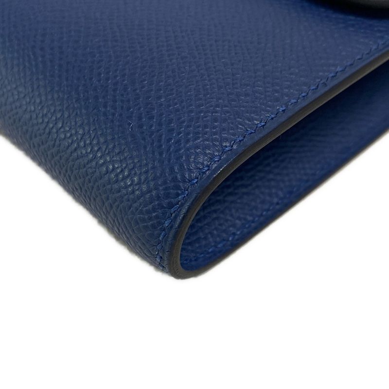 Hermes Constance Long Togo Blue Tie Shoulder Wallet Silver Hardware