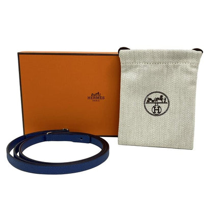 Hermes Constance Long Togo Blue Tie Shoulder Wallet Silver Hardware