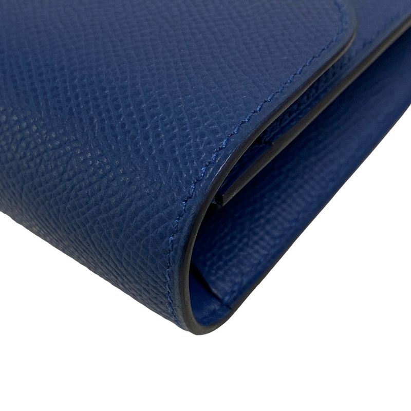 Hermes Constance Long Togo Blue Tie Shoulder Wallet Silver Hardware