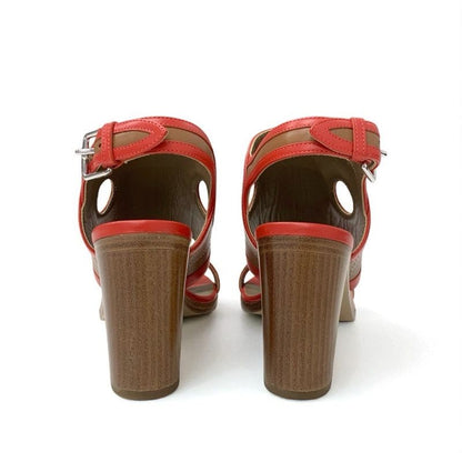 Hermes Blinker Sandals Shoes Leather Red Brown Strap