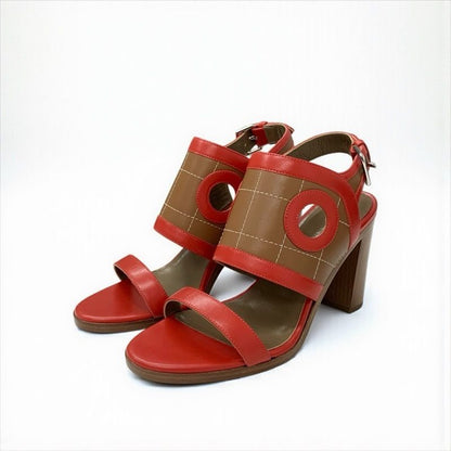Hermes Blinker Sandals Shoes Leather Red Brown Strap