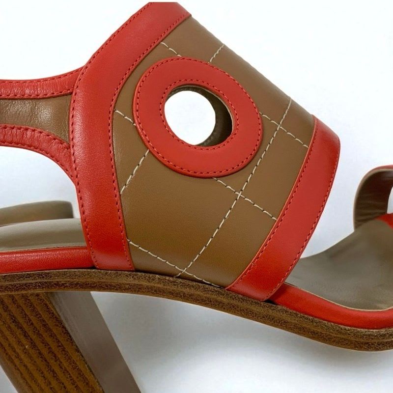 Hermes Blinker Sandals Shoes Leather Red Brown Strap