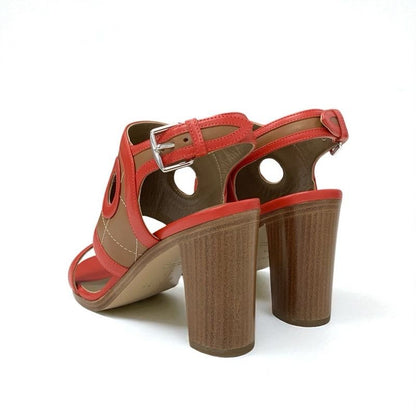 Hermes Blinker Sandals Shoes Leather Red Brown Strap