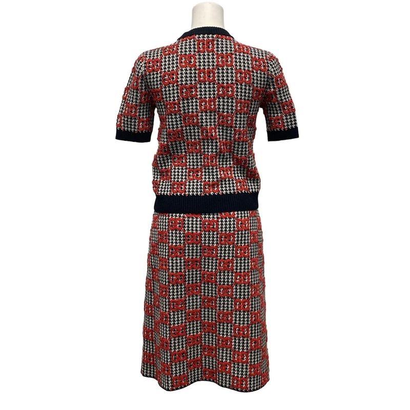 Gucci Skirt Setup Women - 731007 Xkcm8 731011 Xkcm8 Black White And Red Knit GG