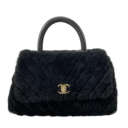 Chanel Handbag Small Top Handle Flap Bag V-stitched (chevron) A92990 Black Gold