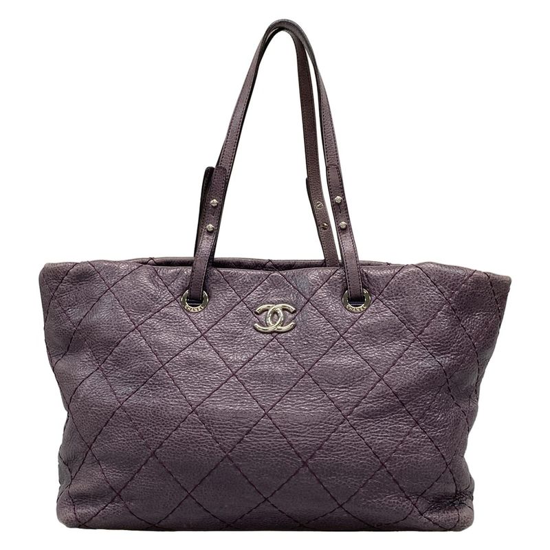 Chanel Tote Bag On The Road Wild Stitch Purple Silver Hardware