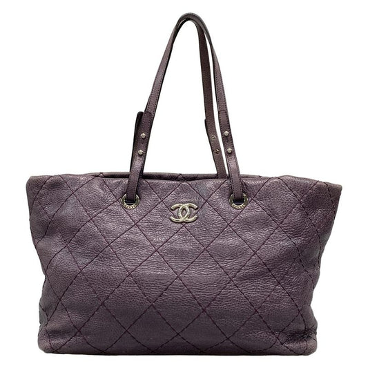 Chanel Tote Bag On The Road Wild Stitch Purple Silver Hardware
